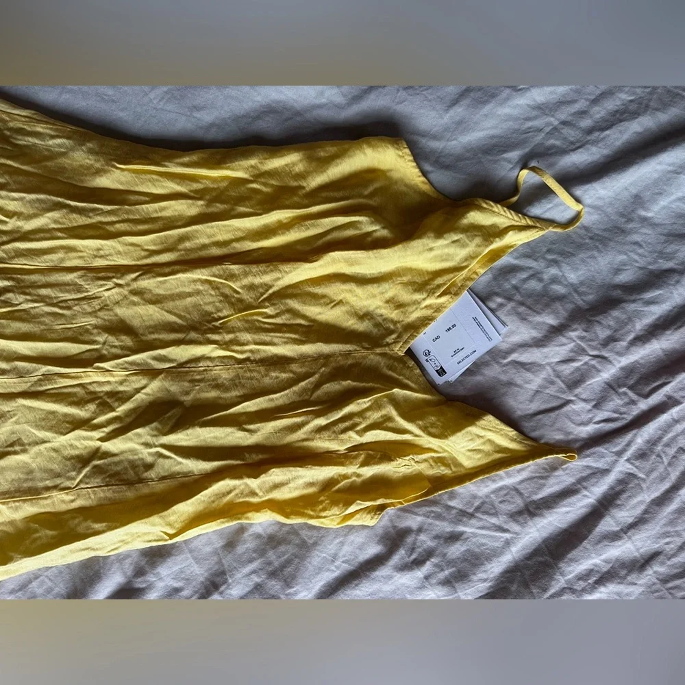 Selected Femme Yellow Linen-Look Sundress Summer Maxi Dress Adjustable Strap 34 - Picture 4 of 12